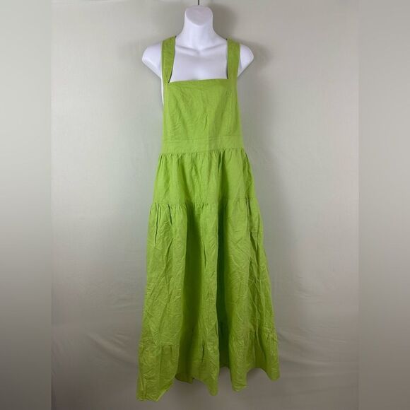 Rachel Antonoff Hannah Maxi Dress Lime Green Linen Cotton Blend 12 - Picture 2 of 10
